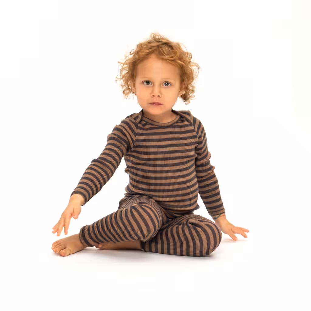 Arona Leggings Kids aus Merinowolle, Farbe Almost Nut Stripes von Minimalisma