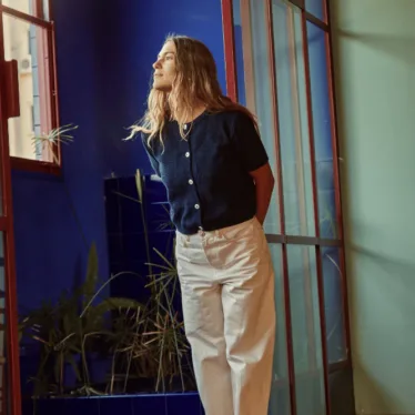 SARAH Kurzarm-Cardigan in Navy Blau von L'envers