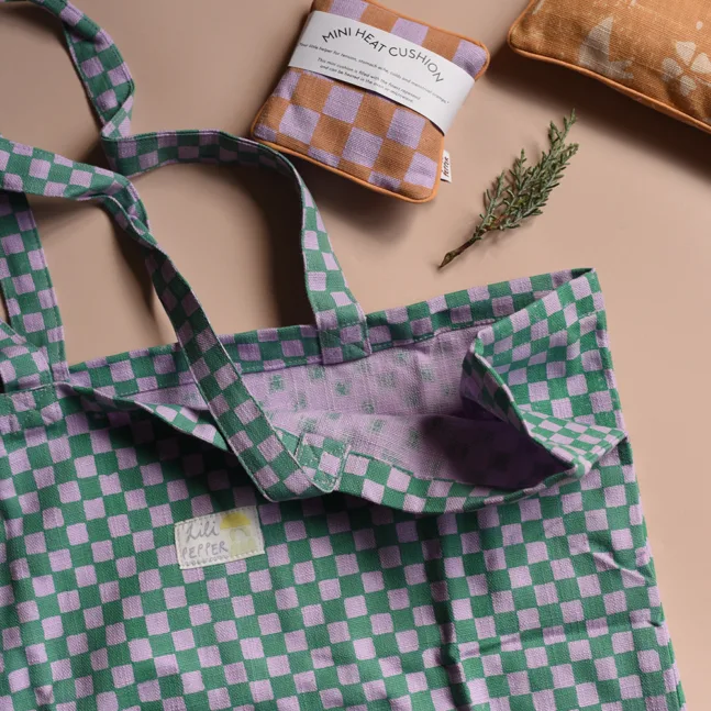 Baumwolltasche in Check-Green von Lili Pepper