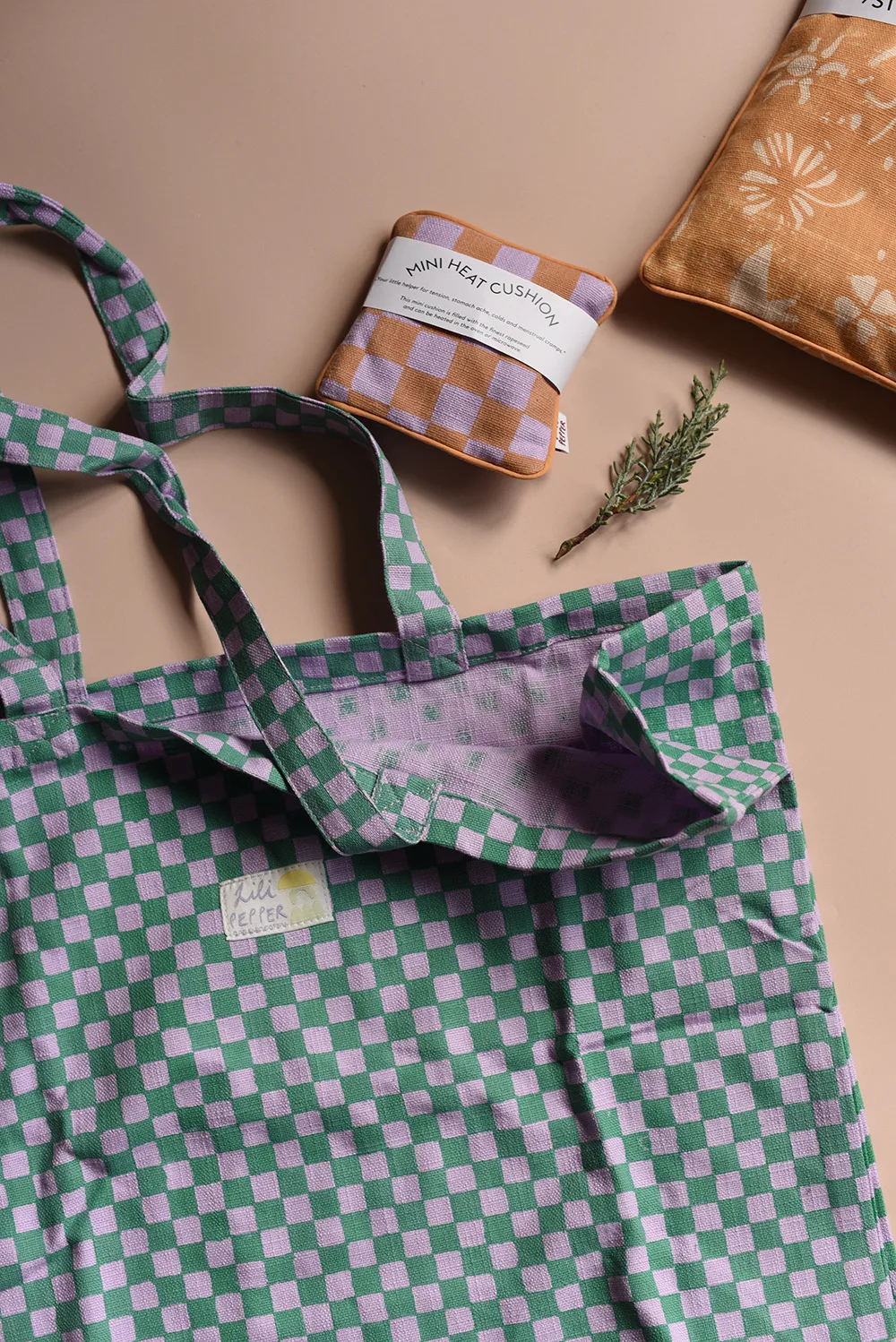 Baumwolltasche in Check-Green von Lili Pepper