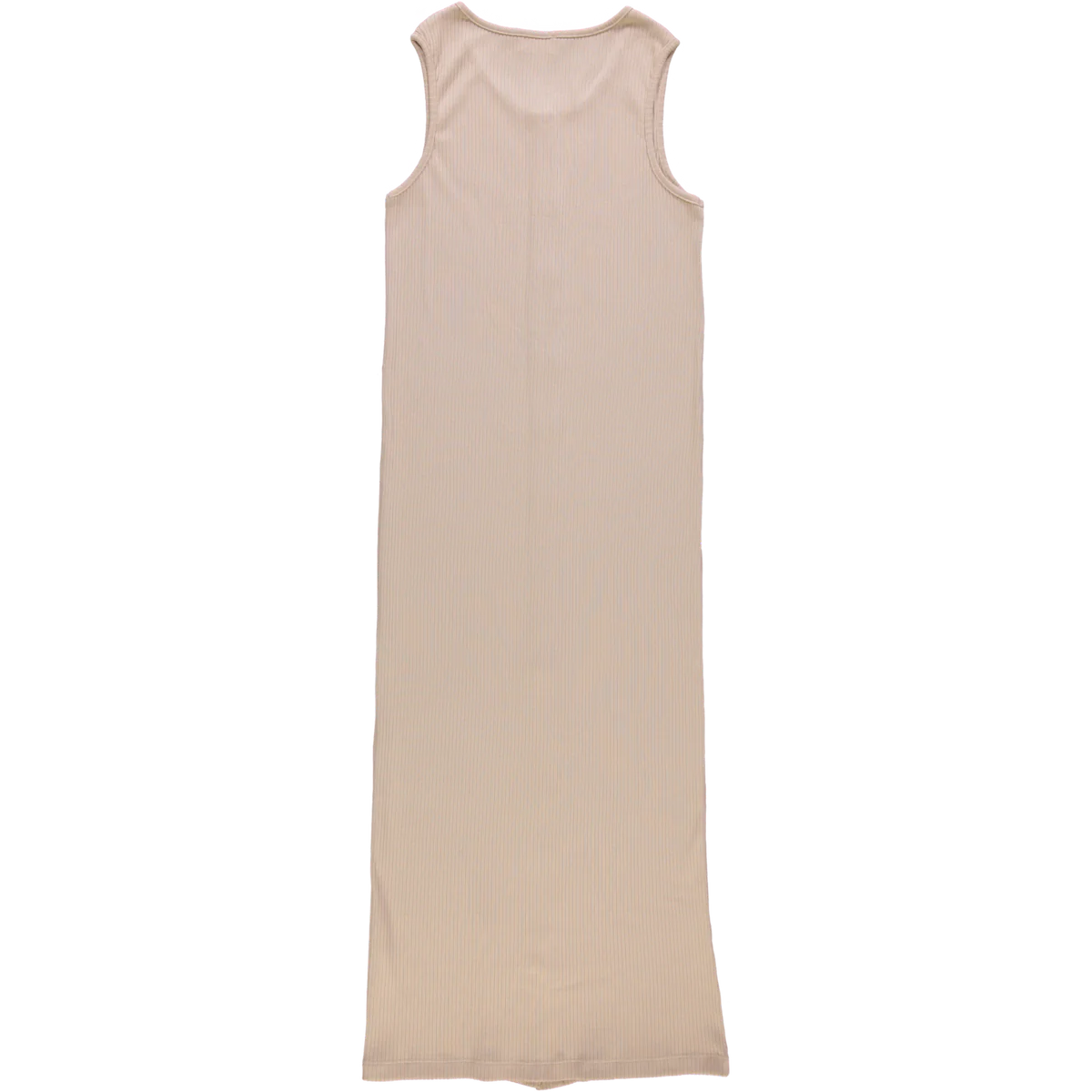 Robe longue sans manches. Ultra confortable et flatteuse pour la silhouette. Encolure ronde avec patte de boutonnage sur toute la longueur. Jersey côtelé : 100 % coton issu de l'agriculture biologique.