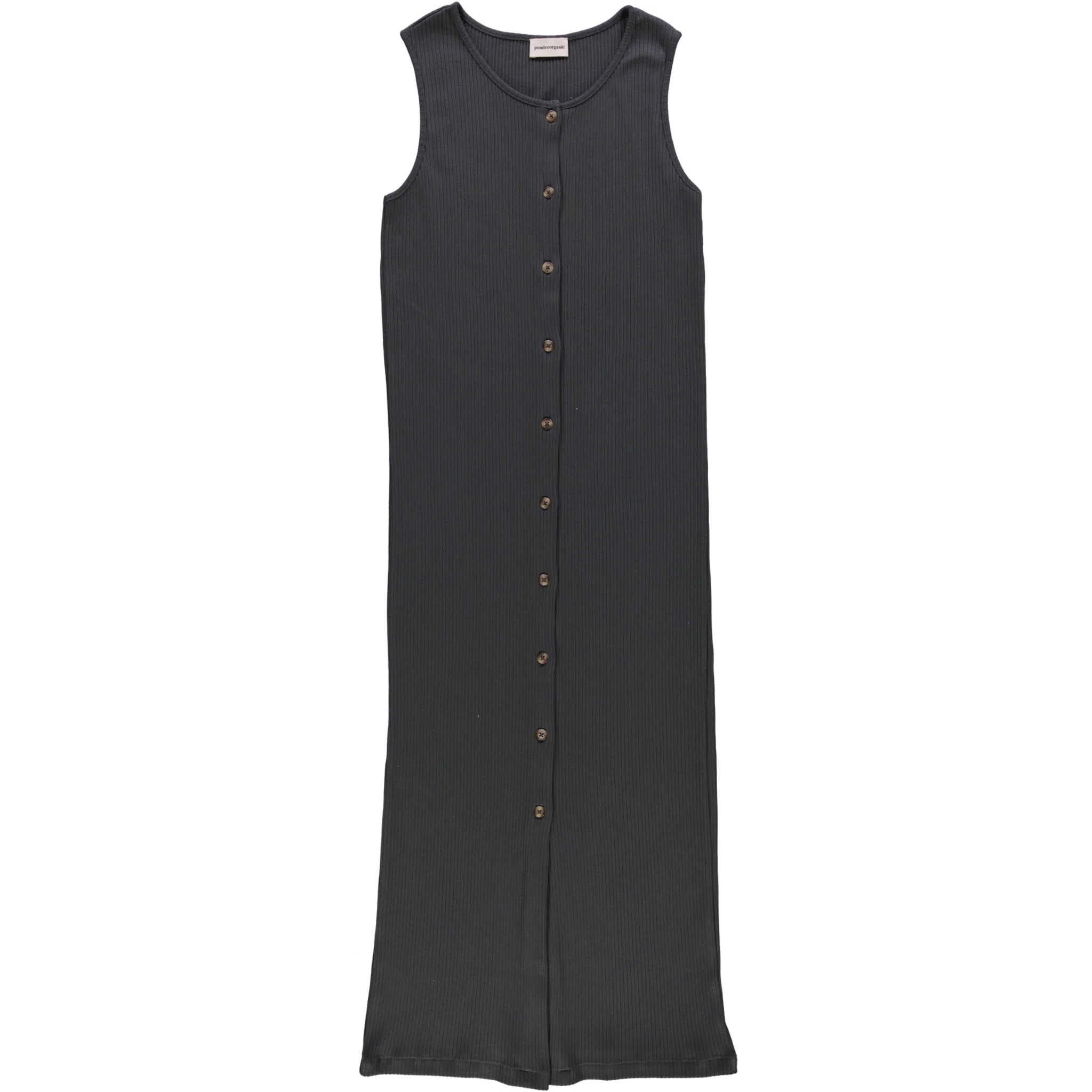 Robe longue sans manches. Ultra confortable et flatteuse pour la silhouette. Encolure ronde avec patte de boutonnage sur toute la longueur. Jersey côtelé : 100 % coton issu de l'agriculture biologique.