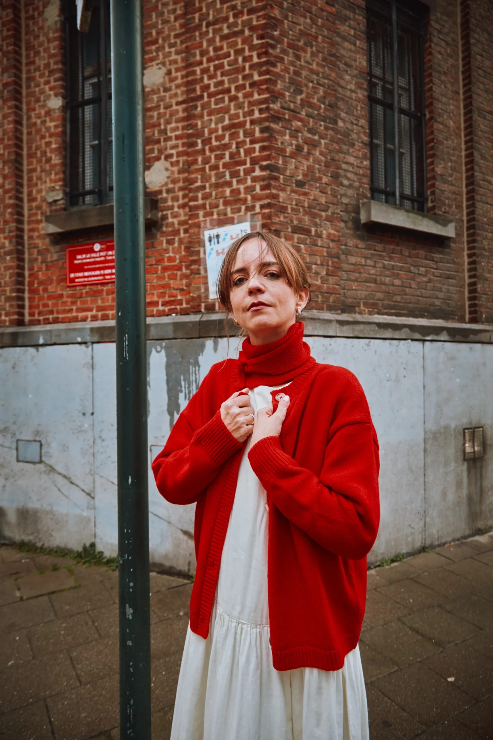 Cardigan PETALE en Ivory, Scarlett Red et Mist par poudreorganic