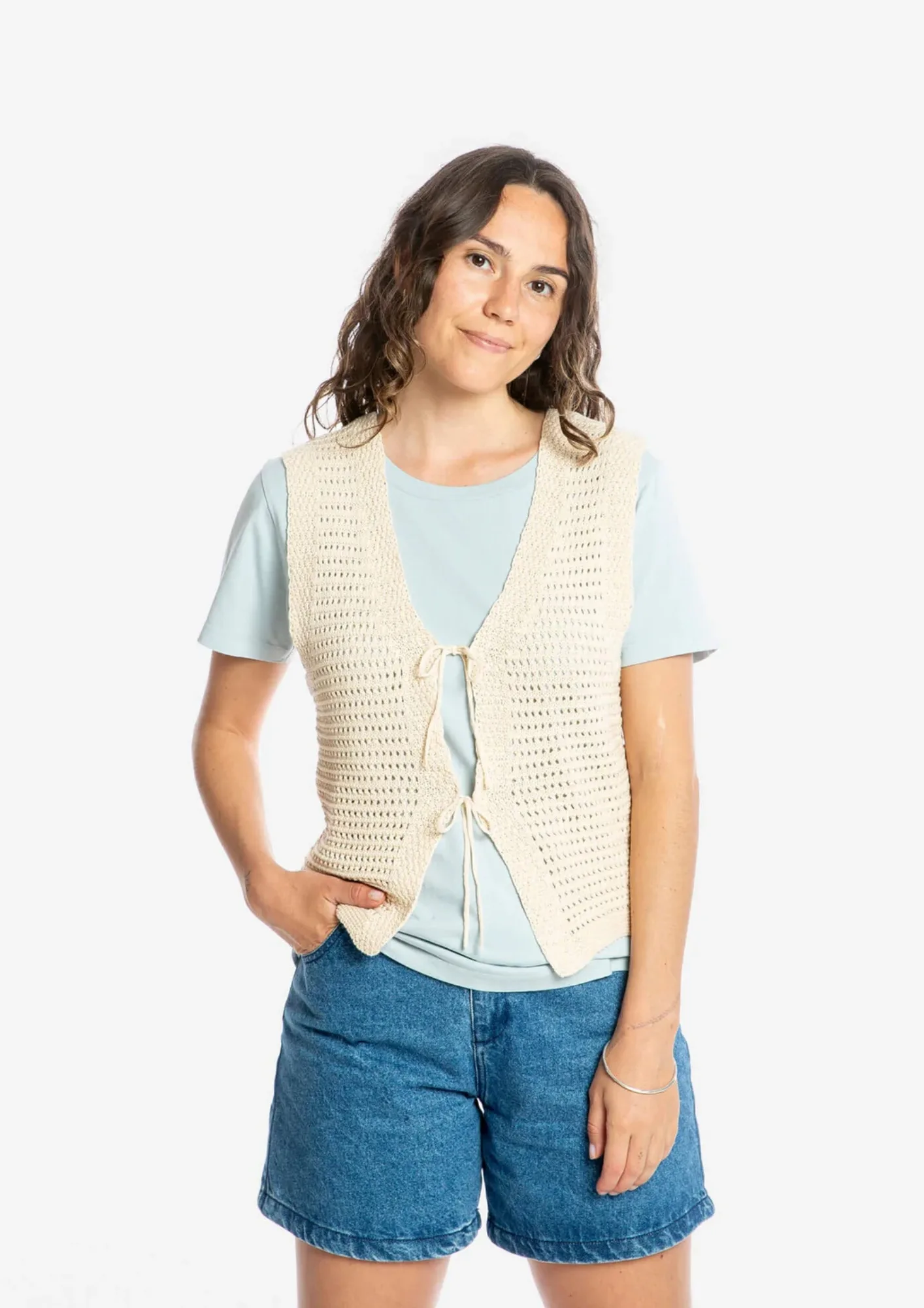 Gilet couleur abricot, Bone et lavande par Matona