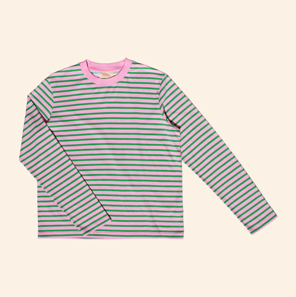 T-shirt à manches longues rayé rose/vert par Popeia