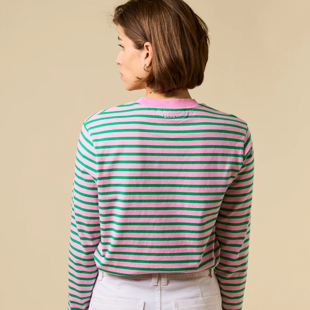 T-shirt à manches longues rayé rose/vert par Popeia