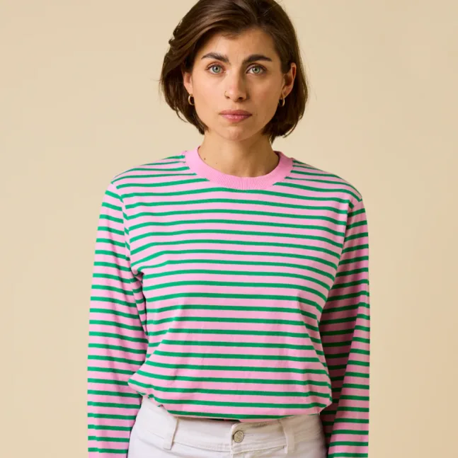 Stripy Langarmshirt in pink/grün von Popeia