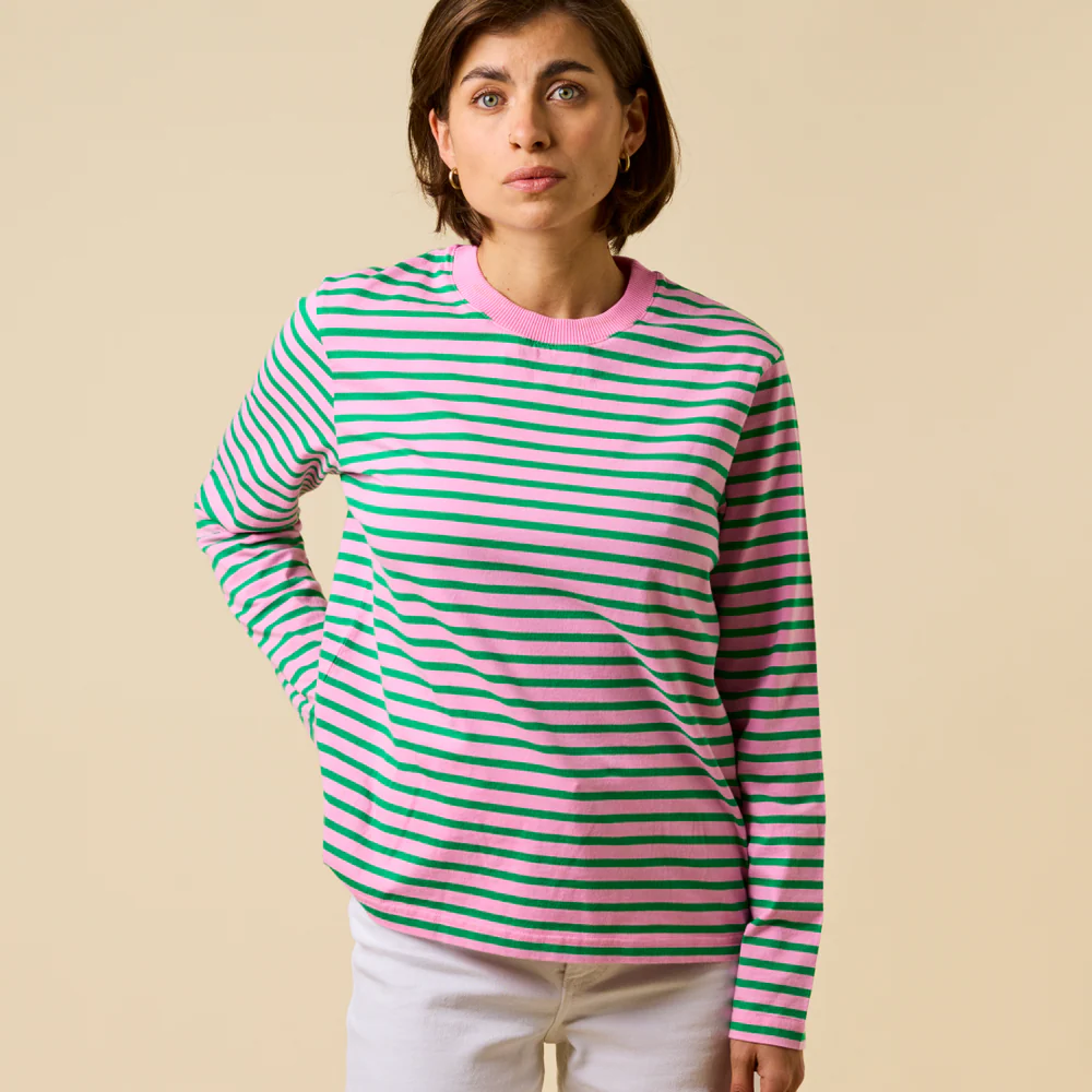 T-shirt à manches longues rayé rose/vert par Popeia