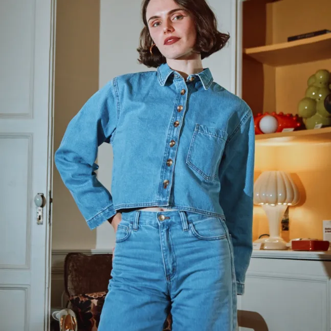 Mandarine Shirt in Blue Denim von poudreorganic