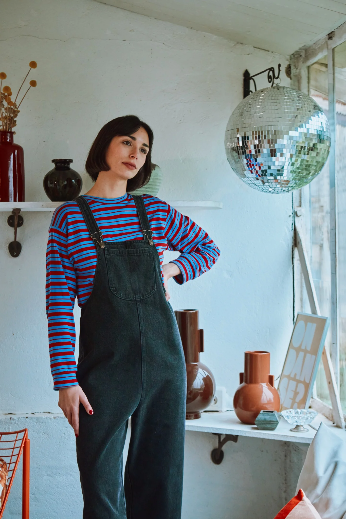 Oolong T-Shirt in Blue and Red Stripes von poudreorganic